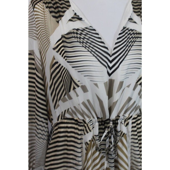 IVIELLE Sz 38 10 US White Tan Black Stripe Silk Maxi Dress Long Sleeve - Picture 8 of 10